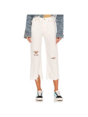 DENIMIST Pierce High Rise Jeans White Distressed Crop Straight Leg